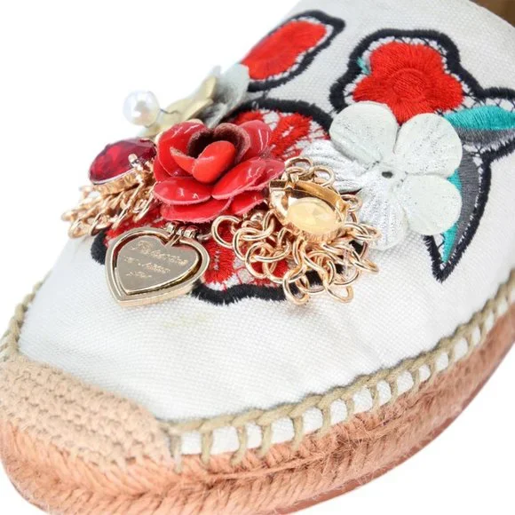 Dolce&Gabbana Pearl Espadrille 39 Floral Embellished Fabric Flats DG-0525N-0218